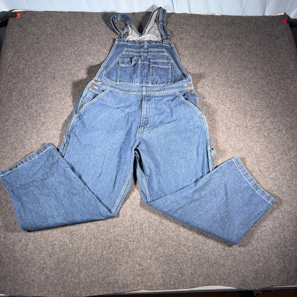 Wolverine Mens Denim Bib Overalls Blue Carpenter Workwear Large 30 100% Cotton